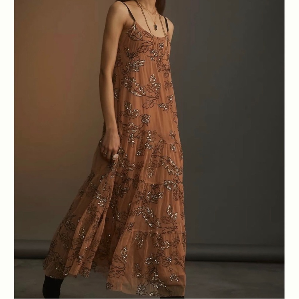 Anthropologie Maeve Sequined Tulle Maxi